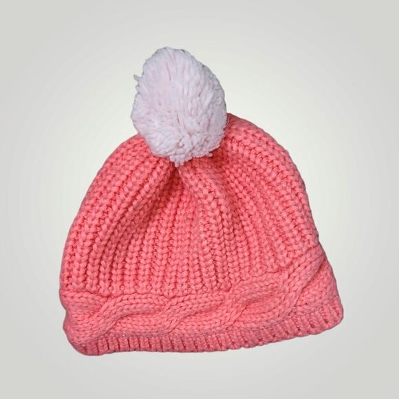 Gymboree Girl Knit Winter Cap/Hat Peach Coral Color With Top Round - Picture 2 of 7